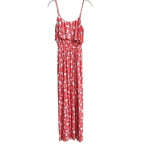 RACHEL PALLY Cloris Maxi Dress Coral White Leaf Print Raw Cut Hem Size Small